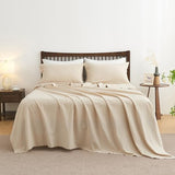 Simple&Opulence Belgian Linen Sheet Set Solid Color - 4 Pieces (1 Flat Sheet, 1 Fitted Sheet & 2 Pillowcases) Natural Flax Cotton Blend Soft Breathable Farmhouse Bedding - Full Size, Linen/Beige Simple&Opulence