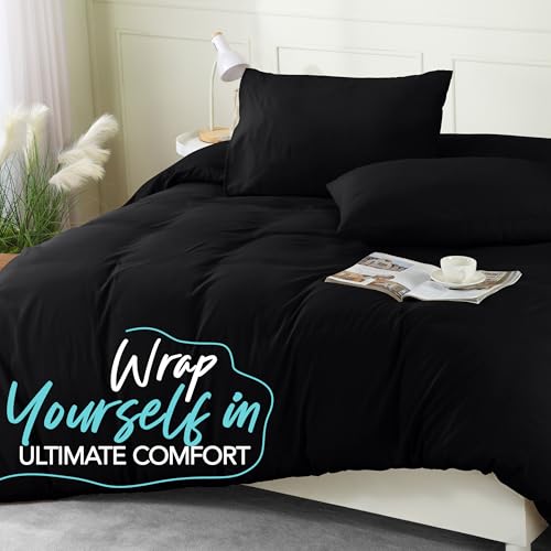 Utopia Bedding Duvet Cover Set with Pillowcases - 3 Pieces Bedding Duvet Cover with Zipper Closure - 1 Duvet Cover with 2 Pillowcases - Soft Brushed Microfiber(Full, Black) Utopia Bedding