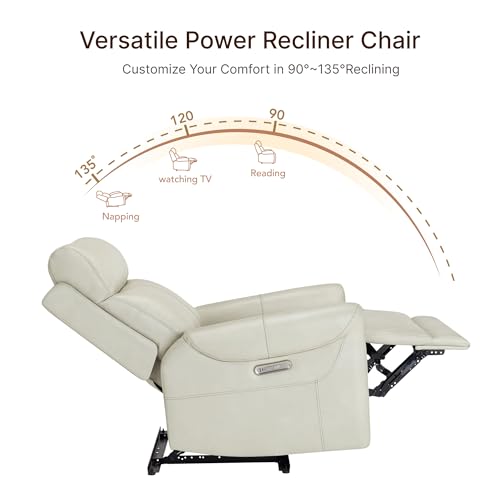 KISLOT Leather Recliner Chair for Adults Wall Hugger RV Recliner with USB Charging Ports Electric Power Reclining Sofa for Living Room Home Theater Seating Bedroom