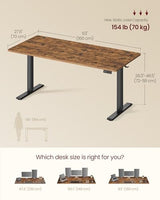 VASAGLE Electric Standing Desk, Height Adjustable Desk, Sedentary Reminder, 4 Memory Heights, for Home Office, 63 x 27.6 Inches, Rustic Brown ULSD316KD02S VASAGLE