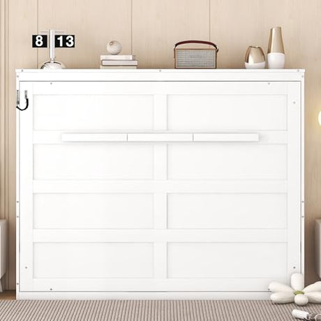 SOFTSEA Full Size Murphy Bed Chest, Folding Bed Wall Bed for Guestroom Study Room Office Small Room, Can Be Folding Into A Cabinet, Wall Mounted Hideaway Cabinet Bed, White SOFTSEA