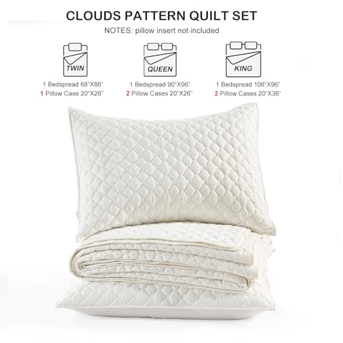 HORIMOTE HOME Cream Quilt Twin Size, Lightweight Quilt for Summer Ultra-Soft Microfiber Modern Style Quilted Clouds Pattern Bedspread Quit Set 2 Pieces (1 Quilt and 1 Pillow Sham) HORIMOTE HOME