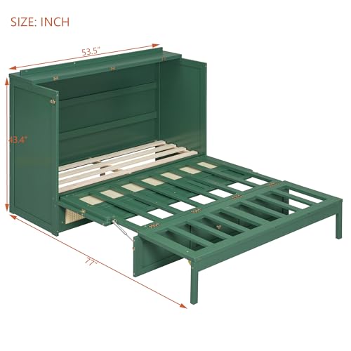 Harper & Bright Designs Full Murphy Bed Cabinet with Big Drawer, Solid Pine Chest Cube Cabinet Bed Flodable Platform Bed with Slats for Guest Bedroom, Office or Small Room Harper & Bright Designs
