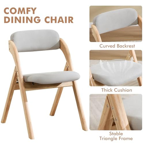YUUIJOAA 2-Pack Folding Chairs with Cushion Linen Padded Foldable Chairs Raw Wood Folding Dining Chairs for Dining Rooms Kitchen Parties Offices Indoor Outdoor Light Grey YUUIJOAA