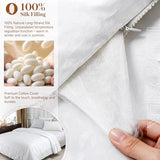 Simple&Opulence 100% Long-Strand Silk Comforter Full-78”x86”, Tussah Silk Weight 1.87 LBS Breathable Jacquard Duvet Insert with Cotton Cover Quilt for Spring/Summer/Fall Premium Bedding, Creme Simple&Opulence