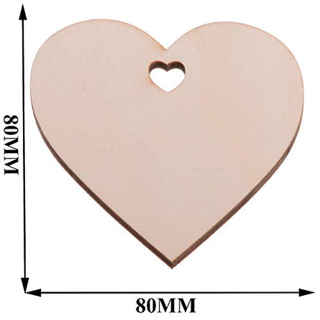 Pack of 50 Wooden Crafts to Paint 3 inch Christmas Tree Hanging Ornaments Unfinished Wood Cutouts Christmas Decoration DIY Crafts (Wooden Heart Cutouts) malyunin