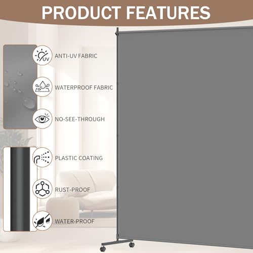 VAMFUTRE Single Panel Room Divider/Privacy Screen with Caster Wheels and Brakes - Stylish and Versatile Partition for Home,Office,School and Restauran (Gray, 6FT*6FT) VAMFUTRE