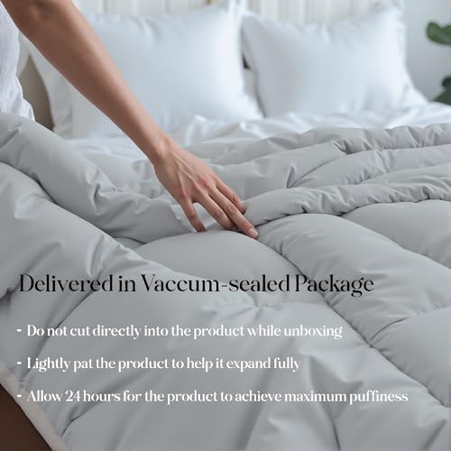 ROYALE LINENS Reversible Comforter - Twin Size Duvet Insert - All Season Soft Quilted Comforters with 8 Corner Tabs - Down Alternative Bedding Comforter - Duvet Insert (Navy/Silver, Twin 64"x84") ROYALE LINENS