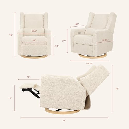 Kiwi Glider Recliner w/Electronic Control and USB | in Almond Teddy Loop w/Light Wood Base, Greenguard Gold Certified