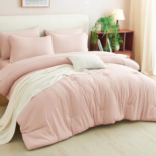 CozyLux Full Size Comforter Sets Blush Pink, 7 Pieces Bed in a Bag Full Comforter Set with Sheets, Luxury Bedding Set with Down Alternative Comforter, Fitted Sheet, Flat Sheet, Pillowcases & Shams CozyLux