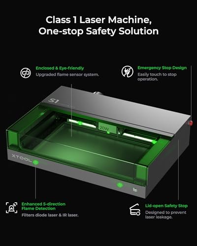 xTool S1 Laser Engraver, 20w Enclosed Diode Laser Cutter and Laser Engraving Machine White with Smart Air Assist and Honeycomb for Cutting on Wood, Acrylic, Metal, Jewelry, Leather - WoodArtSupply