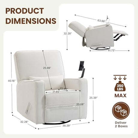 360° Swivel Rocker Recliner Chair with Adjustable Footrest, Rocking Chair Nursery with Phone Stand & Cup Holder,Manual Nursing Chair Glider Recliner Armchair for Adults, Living Room (Beige) FiveWillowise