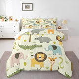 Feelyou Nursery Cute Wild Animals Bedding Set for Girls Boys Child Kids Cartoon Lion Giraffe Crocodile Comforter Decor Nature Wildlife Comforter Set Zoo Animal Theme Duvet Set Twin Size Quilt Set Feelyou
