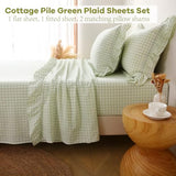 K MASANIJI Pile Green White Plaid Ruffle Gingham Sheets Full Size 4-Piece Set, 300TC 100% Yarn Dyed Cotton Sheets 18 in Deep Pocket Kids Preppy Decorative Bedding (Pile Green/White Plaid, Full) K MASANIJI
