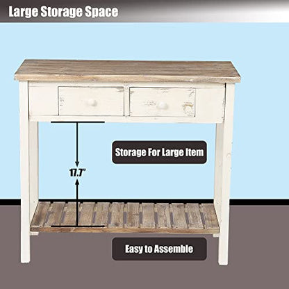 LuxenHome Foyer Table, 35'' 2-Drawer Entryway Table with Storage Shelf Wood, Small Farmhouse/Coffee/Sofa Table for Hallway/Entry Way/Foyer/Living