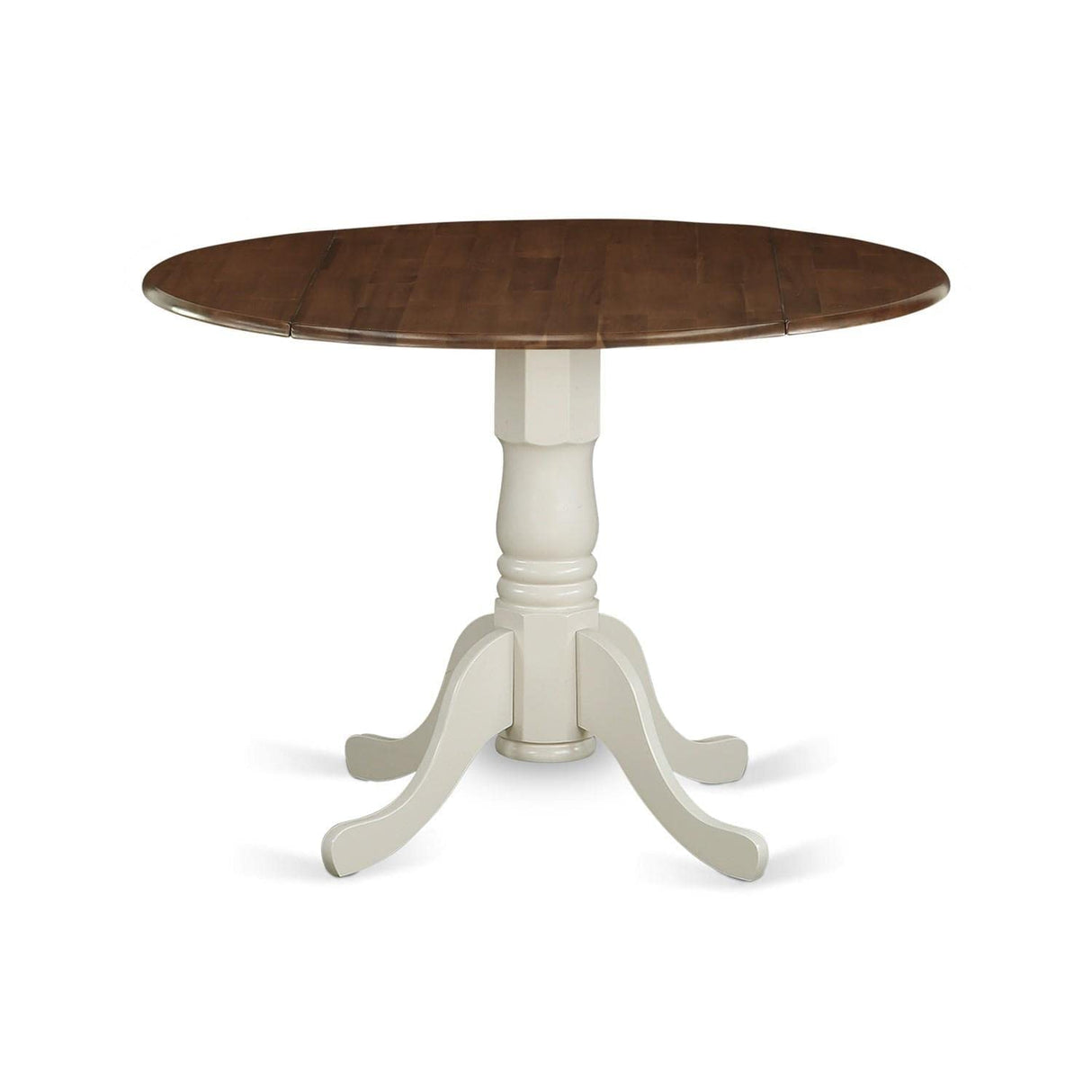 East West Furniture DMT-WLW-TP Dublin Modern Kitchen Table - a Round Dining Table Top with Dropleaf & Pedestal Base, 42x42 Inch, Walnut & Linen White East West Furniture