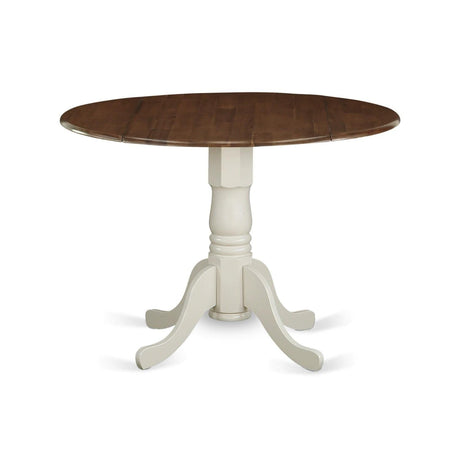 East West Furniture DMT-WLW-TP Dublin Modern Kitchen Table - a Round Dining Table Top with Dropleaf & Pedestal Base, 42x42 Inch, Walnut & Linen White East West Furniture
