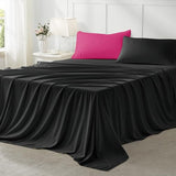 Anluoer King Comforter Set,Hot Pink&Black Bed in a Bag 7 Piece,Lightweight Bedding Set with Soft Down Alternative Fill,Bed Set Includes Comforter, Fitted Sheet, Flat Sheet,Pillowcases and Shams Anluoer