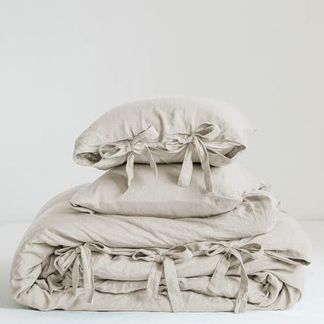 Simple&Opulence 100% Linen Duvet Cover Set, 3 Pieces Belgian Flax Breathable Bedding, Queen Size 88''x92'' (1 Comforter Cover+2 Pillowshams) with Tie Closure Style,Linen Simple&Opulence