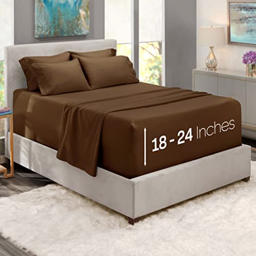 Hearth & Harbor Extra Deep Pocket King Size Sets - Fits Mattress 18-24 Inches Deep - Extra Deep Pocket Sheets - 6 Piece King Size - Brown Hearth & Harbor