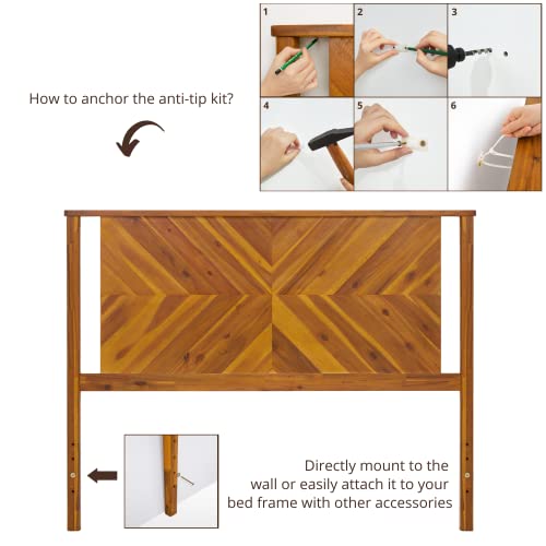 Bme Vivian Rustic Scandinavian Queen Headboard in Solid Acacia Wood, Golden Brown Finish Bme