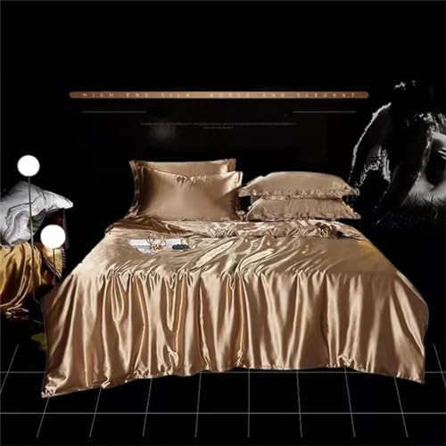 Natural Mulberry Silk-Blending Fabric Duvet Cover Set Satin Bedding Set Queen Size Silky Quilt Cover Set 3 AU Single Size 4 pcs#Set Suwequest