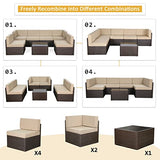 U-MAX 7 Piece Outdoor Patio Furniture Set, PE Rattan Wicker Sofa Set, Outdoor Sectional Furniture Chair Set with Cushions and Tea Table, Brown U-MAX