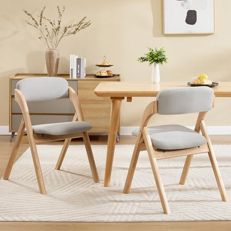YUUIJOAA 2-Pack Folding Chairs with Cushion Linen Padded Foldable Chairs Raw Wood Folding Dining Chairs for Dining Rooms Kitchen Parties Offices Indoor Outdoor Light Grey YUUIJOAA