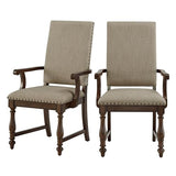 THEMEPT Enhance Dining Experience with Traditional Armchairs Set of 2, Beige Upholstery, Elegant Nailhead Trim, Brown Wood Finish THEMEPT