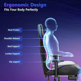 Mr IRONSTONE Gaming Chair, Video Game Chair with Bluetooth Speakers and Led Lights, Office Chair with Massage and 3D Armrest High Back Computer Racing Chair, Cheap Gaming Chairs for Adults,Black/White Mr IRONSTONE
