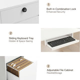 ZIMASYA 86.6" Modern Front Desk Reception Counter,Commercial Reception Room Tables with Built-in Outlets,Combination Lock Drawers, LED Lights for Office Beauty Salon Retail Store,White