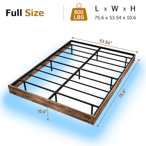 Floating Bed Frame Full with LED Lights, Metal Platform Full size Floating Bed Frame with Under Bed Storage, Heavy Duty Steel Slats Support, No Box Spring Needed, Noise Free, Easy Assembly, Brown RVONOW