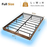 Floating Bed Frame Full with LED Lights, Metal Platform Full size Floating Bed Frame with Under Bed Storage, Heavy Duty Steel Slats Support, No Box Spring Needed, Noise Free, Easy Assembly, Brown RVONOW