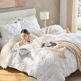 Andency White Queen Comforter Set(90x90Inch), 3 Pieces Cute Pinch Pleat Bedding Comforters & Sets for Queen Bed, Soft Lightweight Fluffy Down Alternative All Season Bed Set Andency