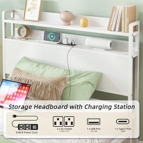 Elephance Twin Bed Frames with Charging Station and Storage Headboard, No Box Spring Needed, Noise Free, Easy Assembly Elephance