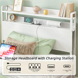 Elephance Twin Bed Frames with Charging Station and Storage Headboard, No Box Spring Needed, Noise Free, Easy Assembly Elephance