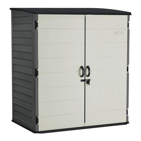 Suncast Extra-Large Vertical Storage Shed for Yard Storage, All-Weather Outdoor Storage Shed with 2 Lockable Doors, 70.5" W x 44.25" D x 77.5" H, Peppercorn Suncast