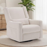 Tbfit Nursery Rocking Chair, 360° Swivel Recliner Chair with Lumbar Support for Bedroom, Comfy Upholstered Armchair with Pillows & Footrest for Living Room & Baby Room