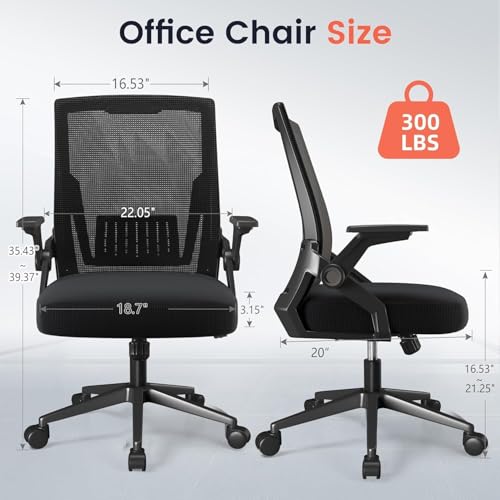 GTRACING Ergonomic Office Chair with Flip-up Armrests Executive Computer Chair for Home Office, Breathable Mesh & Comfy Lumbar Support, Black GTRACING