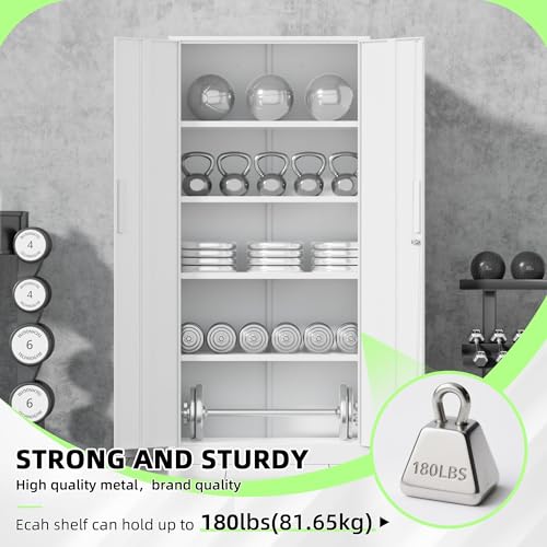 Crownland 72" Metal Office Storage Locking Cabinet, Lockable Garage Storage Cabinets, High Office Storage Cabinet with Adjustable Shelves for Garage(White) Crownland