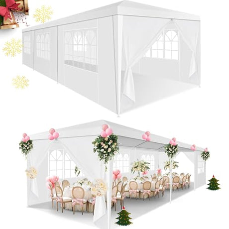 HOTEEL 10x30 Party Tent Outdoor Canopy Tent with Removable Sidewalls, White Tents for Parties Waterproof for Backyard Outdoor Event Wedding Carpa Gazebo Patio BBQ Hoteel