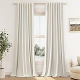 Cream Linen Blackout Curtains 108 Inch Length 2 Panels Set for Living Room Bedroom Back Tab Thermal Insulated 100% Black Out Linen Drapes Room Darkening Window Curtains 108 Inches Long Ivory Natural Guken