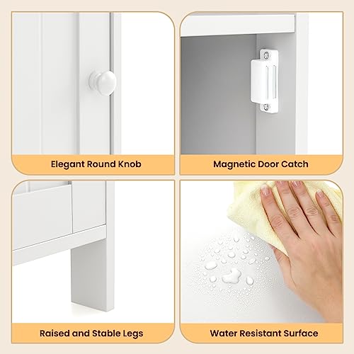 Tangkula White Freestanding Bathroom Storage Cabinet with Adjustable Shelf Tangkula