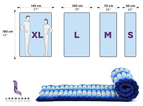 Leewadee - Foldable Floor Mattress - Japanese Roll Up Futon -Trifold Tatami Mat- Guest Floor Bed - Camping Mattress - Thai Massage Mat, Kapok Filled, 75 x 39 inches, Blue Leewadee