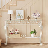 HavenlyYouth Console Table 47.2", Tempered Glass Sofa Table with Metal Frame, Console Tables for Living Room, Entryway, Hallway, Foyer, Adjustable Feet (White) HavenlyYouth