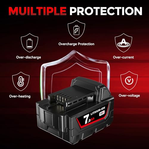 GROWFEAT 2 Pack 7.0Ah M -18 Lithium-ion Replacement for Milwaukee Battery Compatible with Milwaukee M-18 Battery 48-11-1812 48-11-1850 48-11-1852 48-11-1862 for Cordless Power Tools Battery GROWFEAT
