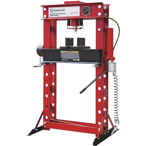 Strongway 40-Ton Pneumatic Shop Press with Gauge and Winch - WoodArtSupply