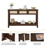 Luoxiao Console Table for Entryway with 3 Rattan Drawers Boho Entry Table with Storage Open Shelf, Narrow Long Sofa Tables for Living Room, Hallway, Foyer, Couch, Front Door, Walnut, 47 Inch Luoxiao