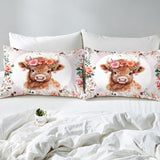 Feelyou Cute Highland Cow Sheet Set King Size Kids Cartoon Animal Sheets with Deep Pocket Fitted Sheet for Boys Girls Teens Flower Floral Print Bed Sheets Set Farm Zoo Garden Theme Bedding Set Feelyou