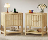 Huuger 27.6 Inch Tall Night Stands with Charger Station, USB-C Port, Fluted Nightstand Set of 2, Larger Wider Bed Side Table with 2 Deep Drawers, Open Shelf, Bedroom Living Room End Table, Natural Huuger